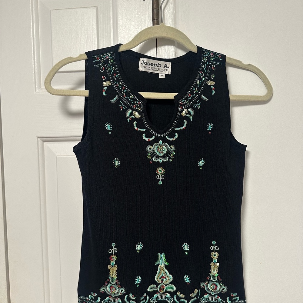 Joseph Black Sleeveless Top with Embroidery
